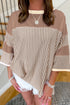 Striped Patchwork Mixed Print Bracelet Sleeve T Shirt