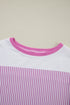Striped Patchwork Mixed Print Bracelet Sleeve T Shirt