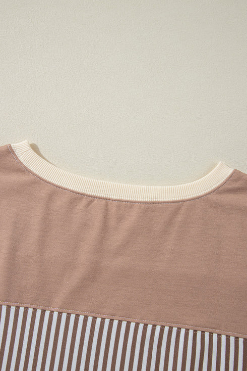 Striped Patchwork Mixed Print Bracelet Sleeve T Shirt