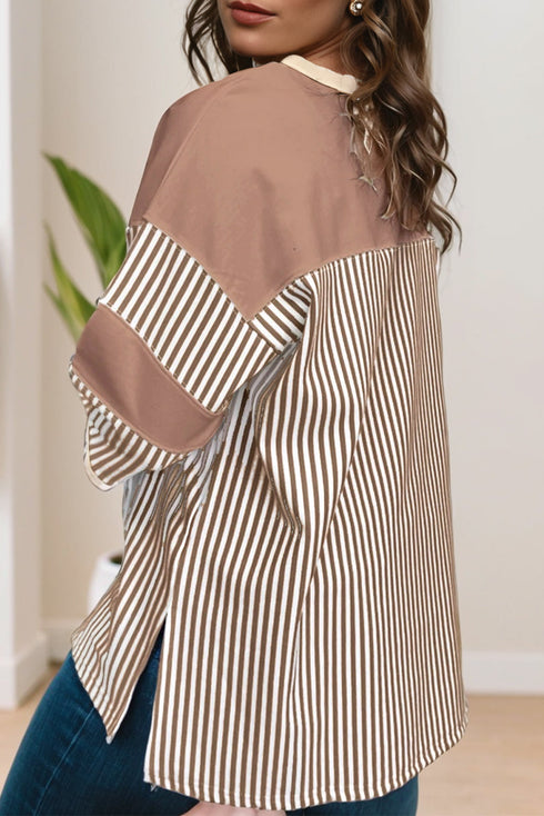 Striped Patchwork Mixed Print Bracelet Sleeve T Shirt
