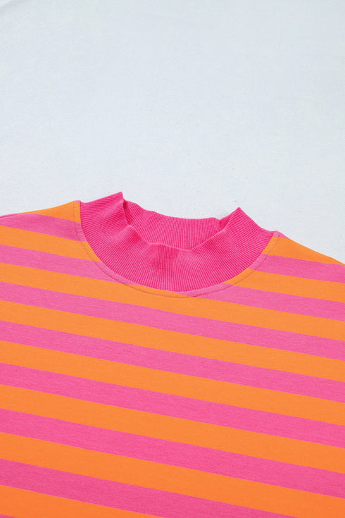 Striped Patchwork Mock Neck Pullover Dress Set