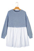 Striped Patchwork Pleated High Waist Loose Mini Dress