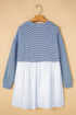 Striped Patchwork Pleated High Waist Loose Mini Dress
