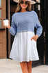 Striped Patchwork Pleated High Waist Loose Mini Dress