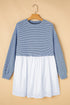 Striped Patchwork Pleated High Waist Loose Mini Dress