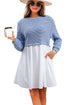 Striped Patchwork Pleated High Waist Loose Mini Dress