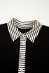 Striped Patchwork Polo Collar Tie Front Shift Mini Dress