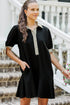 Striped Patchwork Polo Collar Tie Front Shift Mini Dress
