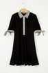 Striped Patchwork Polo Collar Tie Front Shift Mini Dress