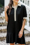 Striped Patchwork Polo Collar Tie Front Shift Mini Dress