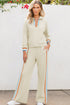 Striped Patchwork Quarter Zip Wide Leg Pant Set