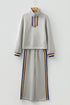 Striped Patchwork Quarter Zip Wide Leg Pant Set