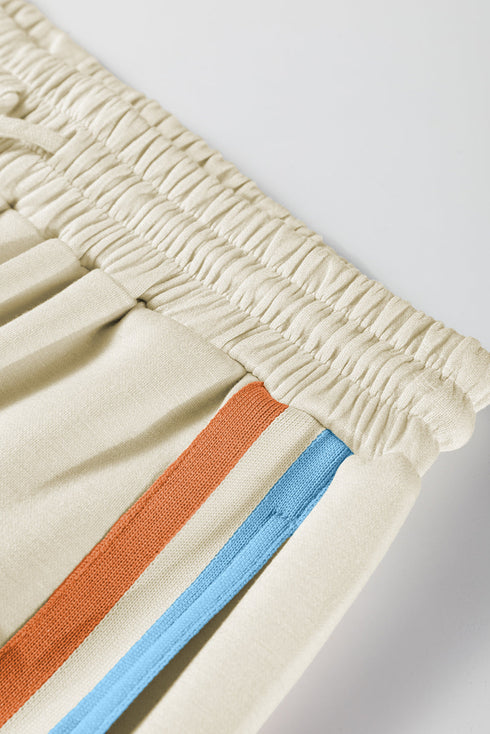 Striped Patchwork Quarter Zip Wide Leg Pant Set