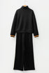 Striped Patchwork Quarter Zip Wide Leg Pant Set