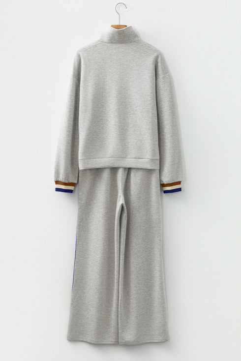 Striped Patchwork Quarter Zip Wide Leg Pant Set