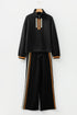 Striped Patchwork Quarter Zip Wide Leg Pant Set