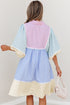 Striped Patchwork Ric Rac Puff Sleeve Collared Mini Dress