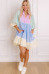 Striped Patchwork Ric Rac Puff Sleeve Collared Mini Dress