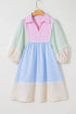 Striped Patchwork Ric Rac Puff Sleeve Collared Mini Dress
