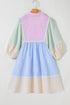 Striped Patchwork Ric Rac Puff Sleeve Collared Mini Dress