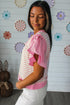 Striped Patchwork Ruffled Short Sleeve Blouse