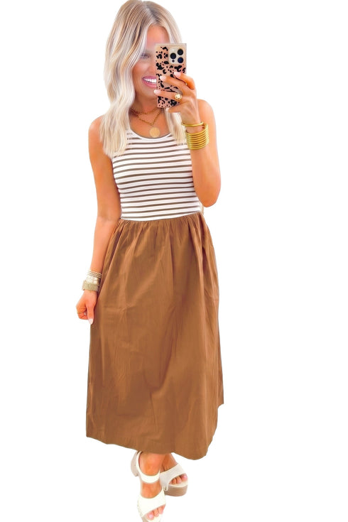 Striped Patchwork Sleeveless Casual Long Maxi Dress