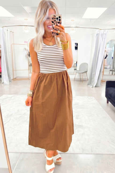 Striped Patchwork Sleeveless Casual Long Maxi Dress