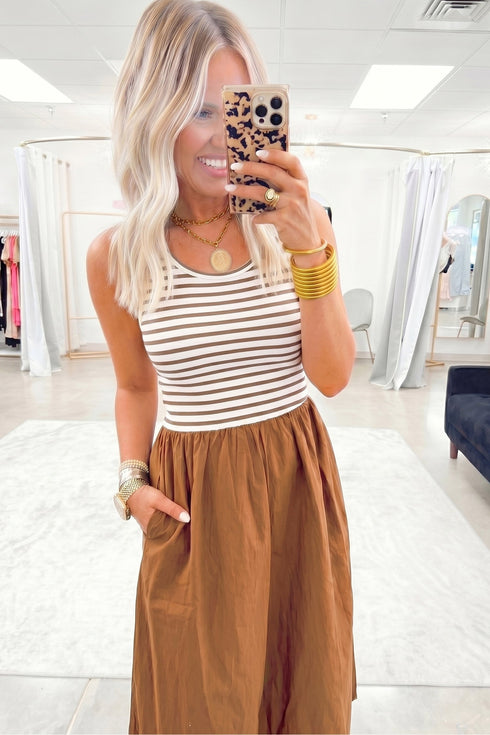 Striped Patchwork Sleeveless Casual Long Maxi Dress