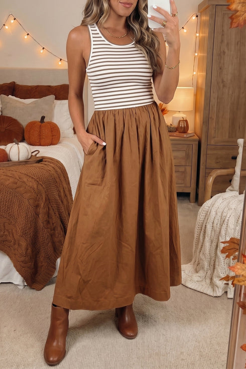 Striped Patchwork Sleeveless Casual Long Maxi Dress