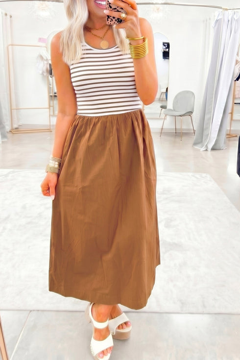 Striped Patchwork Sleeveless Casual Long Maxi Dress