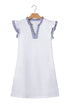 Striped Patchwork Split Neck Ruffle Trim Sleeveless Mini Dress