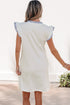 Striped Patchwork Split Neck Ruffle Trim Sleeveless Mini Dress