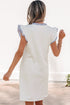 Striped Patchwork Split Neck Ruffle Trim Sleeveless Mini Dress