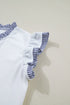Striped Patchwork Split Neck Ruffle Trim Sleeveless Mini Dress