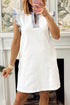 Striped Patchwork Split Neck Ruffle Trim Sleeveless Mini Dress