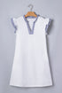 Striped Patchwork Split Neck Ruffle Trim Sleeveless Mini Dress