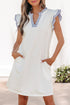 Striped Patchwork Split Neck Ruffle Trim Sleeveless Mini Dress