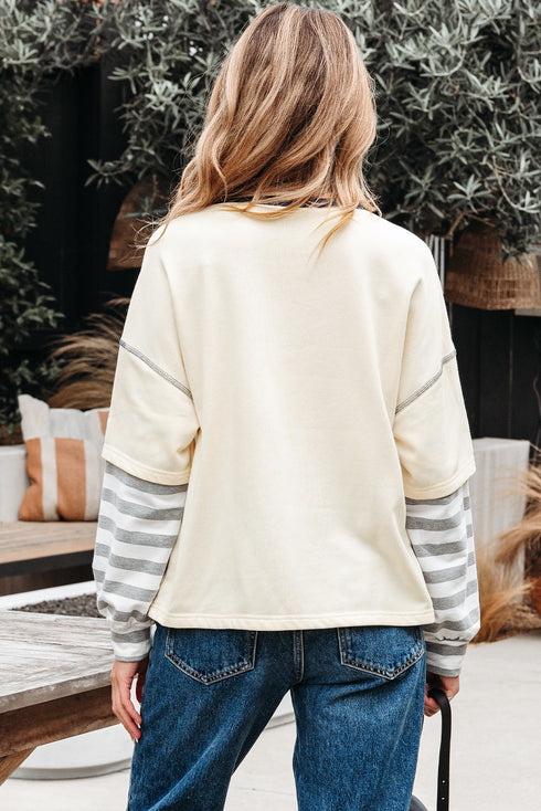 Striped Patchwork Two In One Long Sleeve Top
