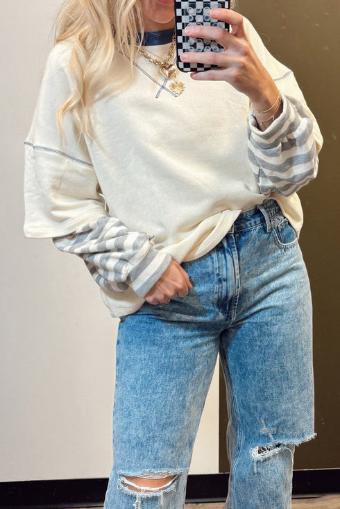 Striped Patchwork Two In One Long Sleeve Top