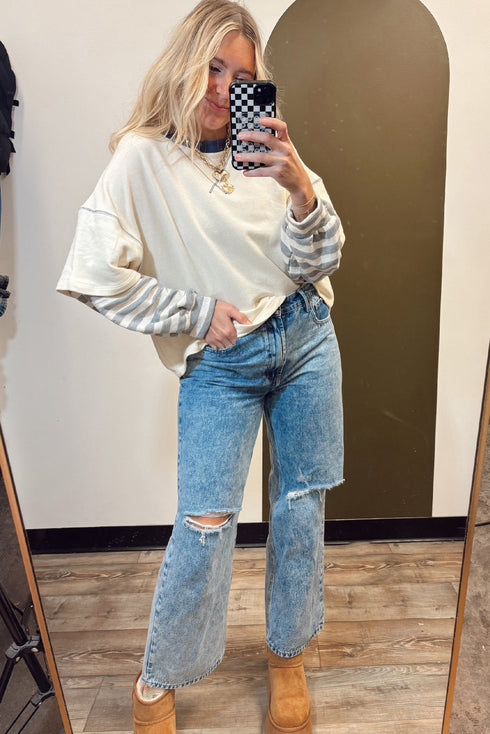 Striped Patchwork Two In One Long Sleeve Top
