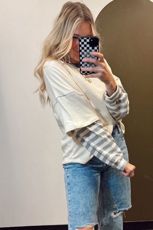 Striped Patchwork Two In One Long Sleeve Top