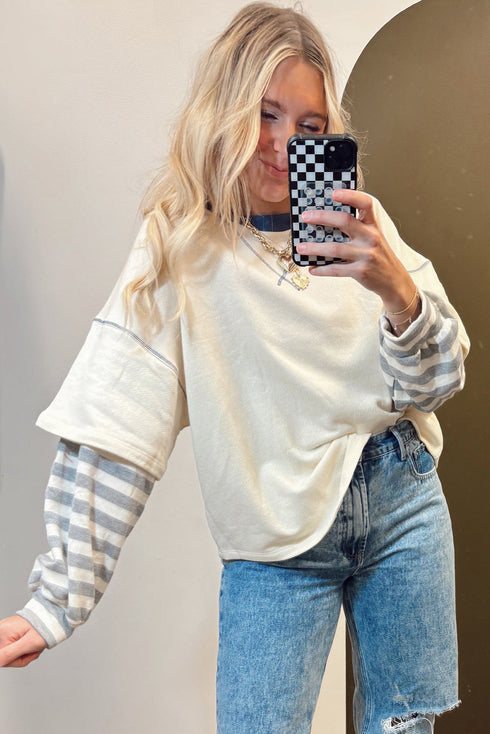 Striped Patchwork Two In One Long Sleeve Top