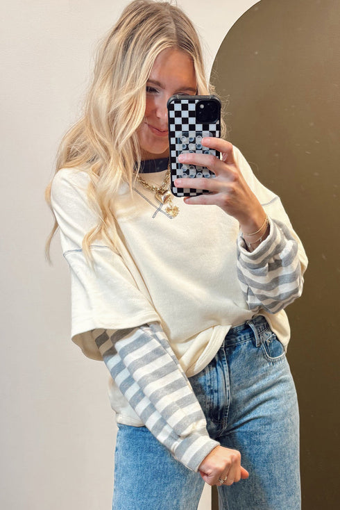 Striped Patchwork Two In One Long Sleeve Top