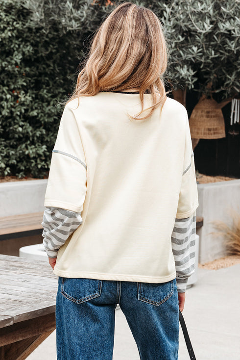 Striped Patchwork Two In One Long Sleeve Top