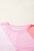 Striped Patchwork Waffle Knit Exposed Seam Long Sleeve Top