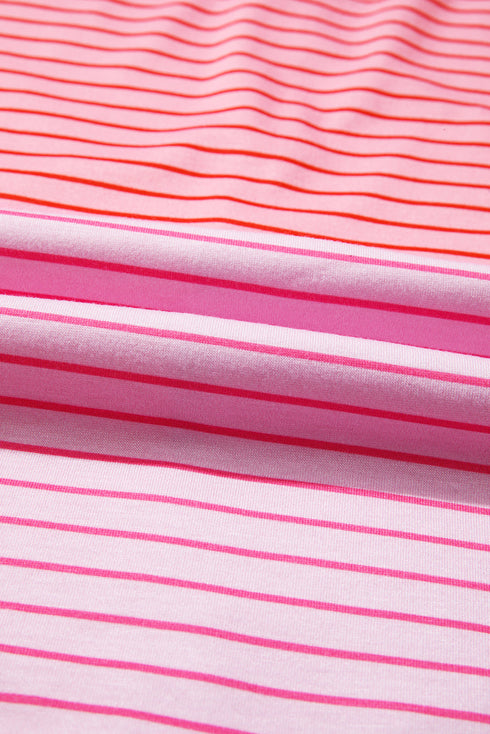 Striped Patchwork Waffle Knit Exposed Seam Long Sleeve Top
