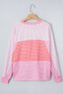 Striped Patchwork Waffle Knit Exposed Seam Long Sleeve Top