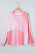 Striped Patchwork Waffle Knit Exposed Seam Long Sleeve Top