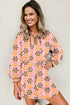 Striped Patchwork Zip Neck Long Sleeve Drawstring Floral Dress