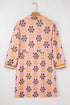Striped Patchwork Zip Neck Long Sleeve Drawstring Floral Dress